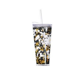 New in box, Black Gold Confetti Double Wall Soda Water Tumbler - Straw Included